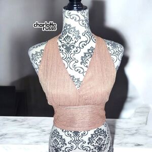 Charlotte Russe Rose Gold Shimmer Halter Crop Top